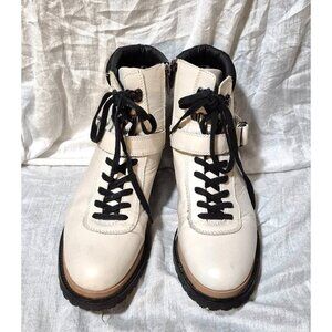 Franco Sarto White Textile Waffe Sole Lace Up Ankle Boot Size 9.5 M GUC